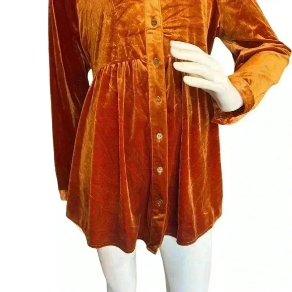 Umgee velvet button down swing hem shirt/dress Top Burnt Orange size M. - Picture 8 of 13